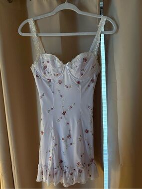 Sugar Thrillz White slip dress with Pink Floral Embroidery